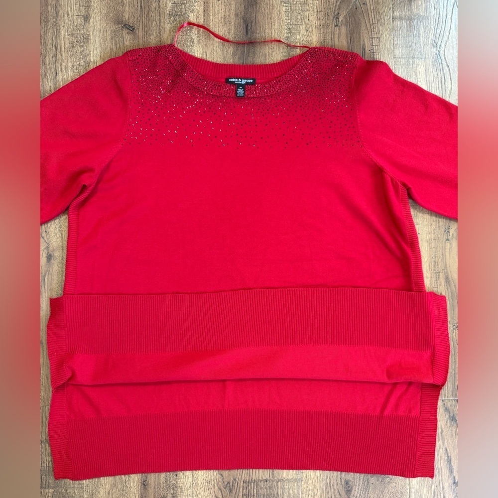 CABLE & GAUGE Woman Chic three-quarter sleeves Red sweater 2X